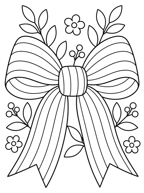 Striped ribbon bow coloring page