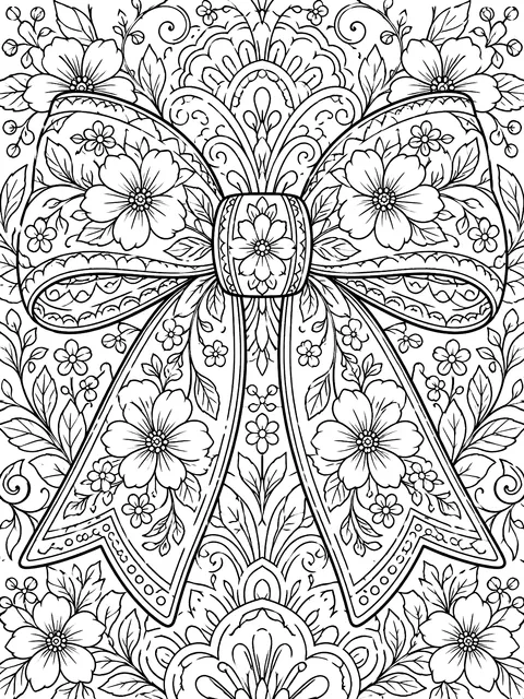 Detailed Bow covered in a flower print coloring page