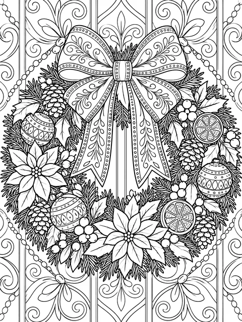 Detailed Wreath tied with a large bow coloring page