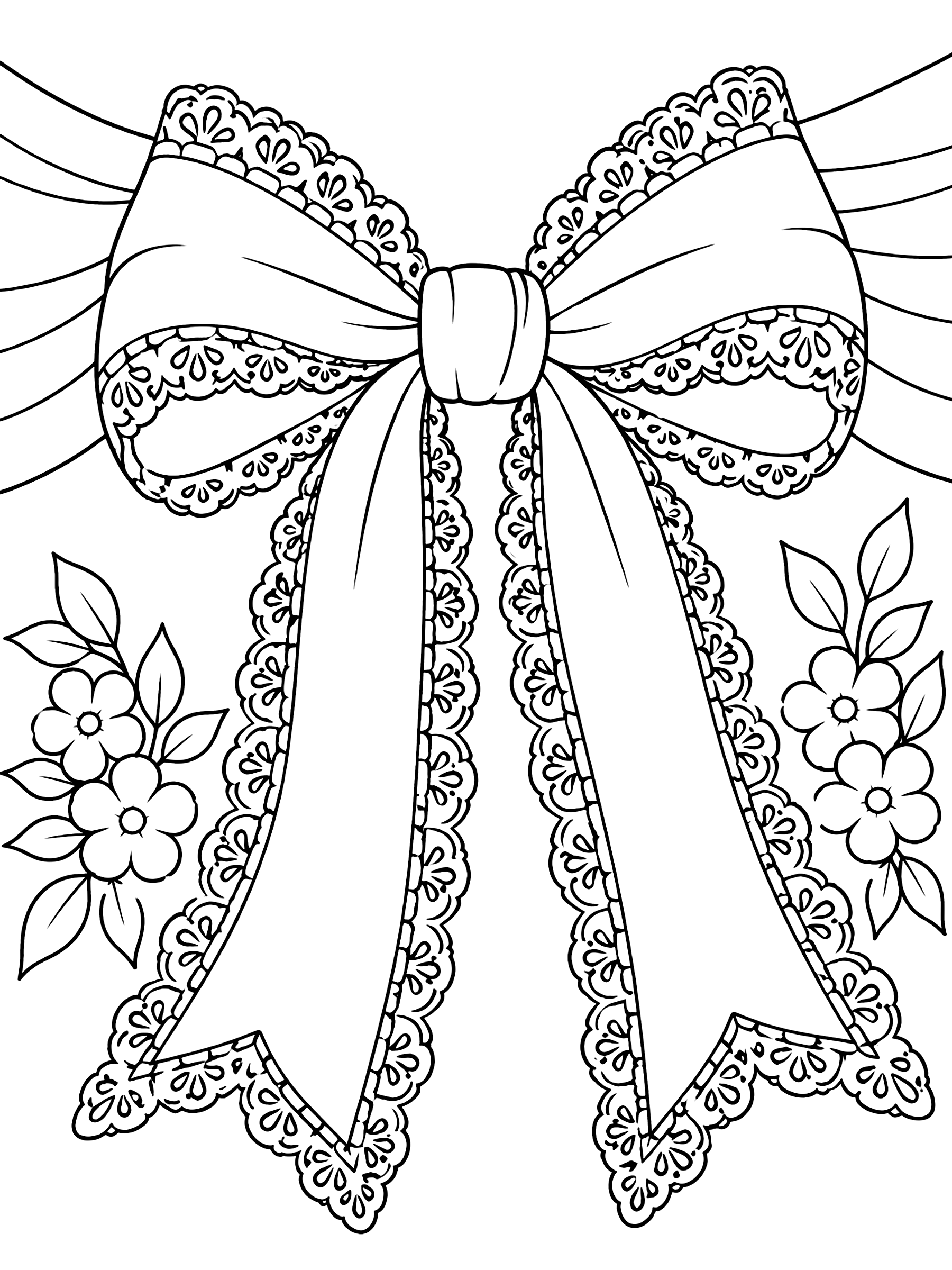 Long-tailed bow with lace edges coloring page