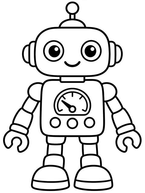 Easy Friendly robot with dials coloring page