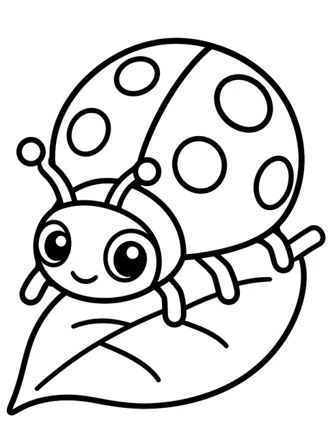 Easy Ladybug on a leaf coloring page