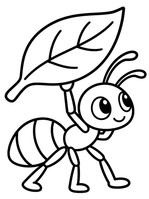 Easy Ant carrying a leaf coloring page
