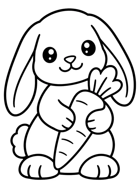 Easy Lop-eared bunny with a carrot coloring page