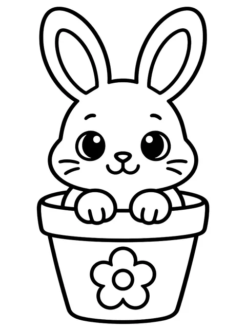 Easy Baby bunny in a flowerpot coloring page