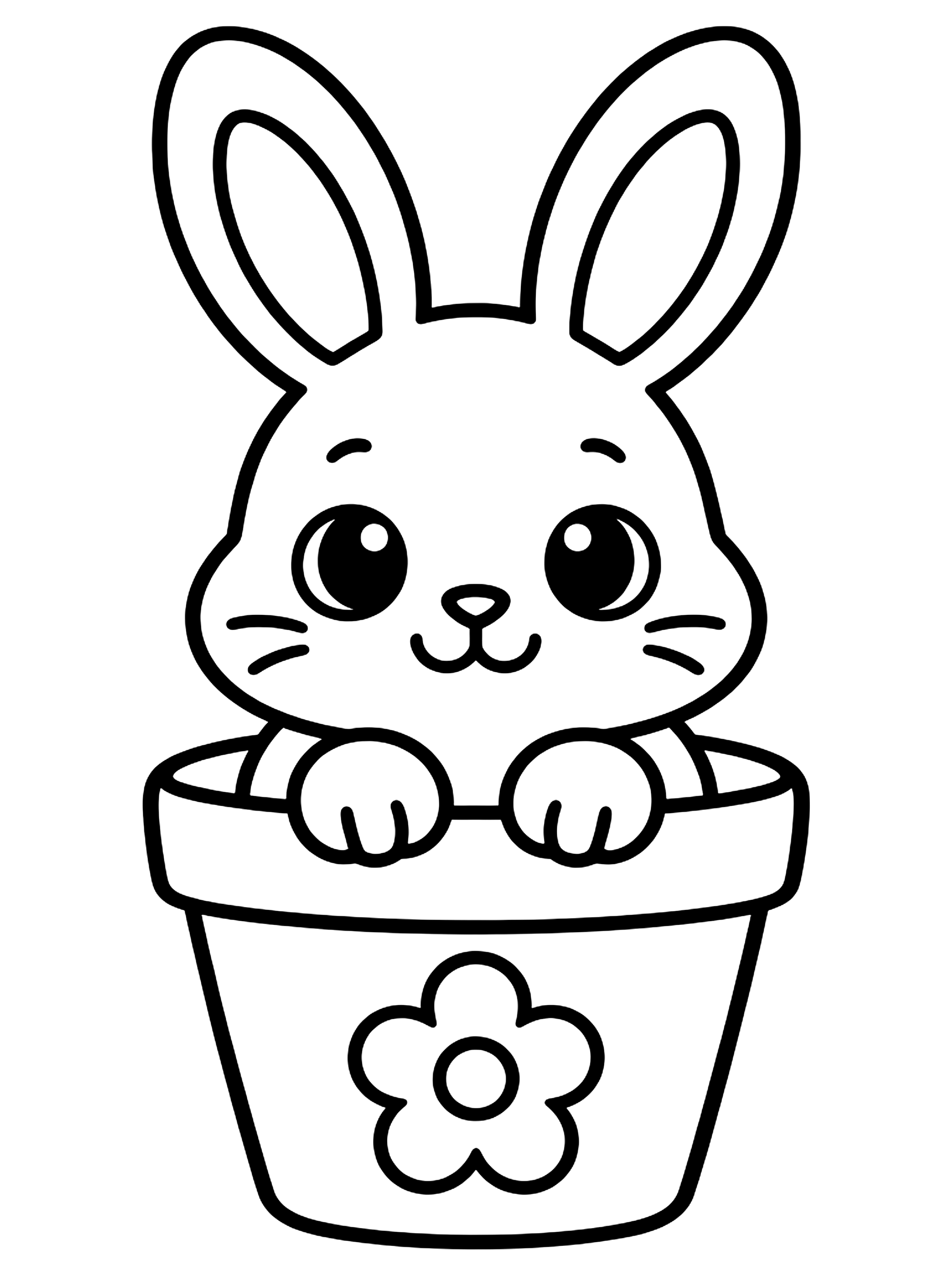 Easy Baby bunny in a flowerpot coloring page