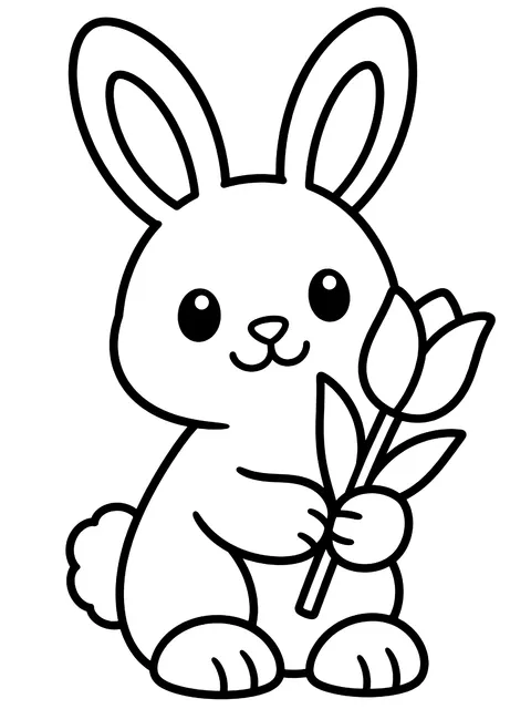 Easy Bunny holding a tulip coloring page