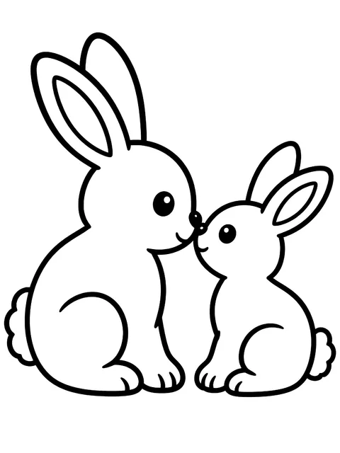 Easy Two bunnies nose to nose coloring page