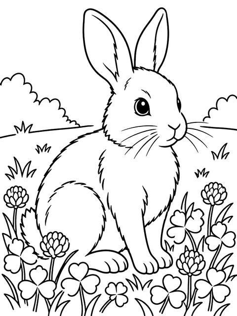 Cottontail rabbit in clover coloring page