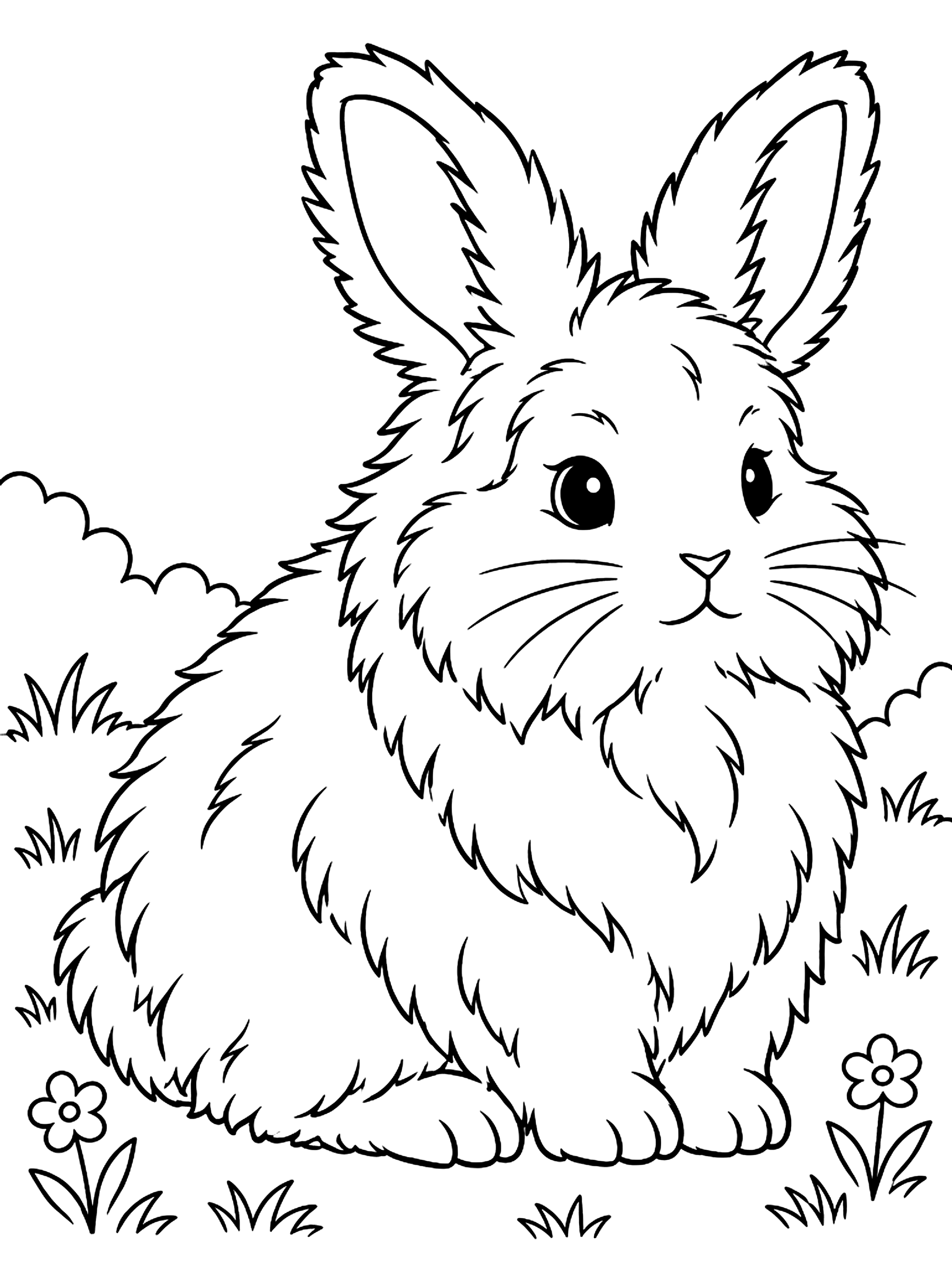 Fluffy Angora rabbit coloring page