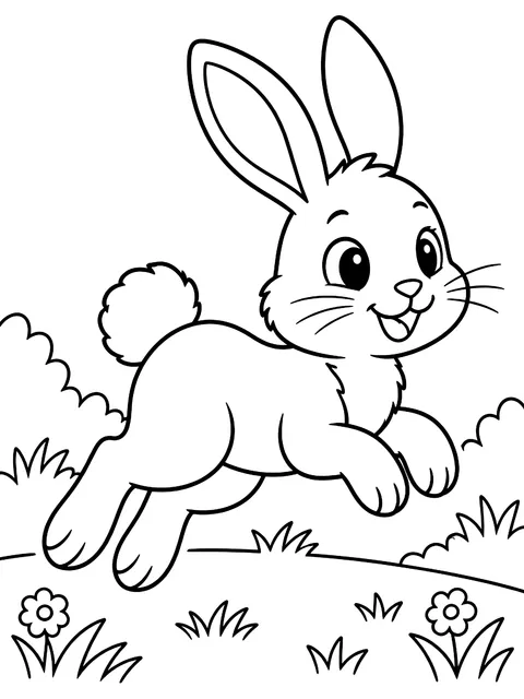 Bunny in mid-hop coloring page
