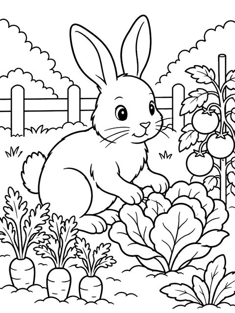 Rabbit in a vegetable garden coloring page