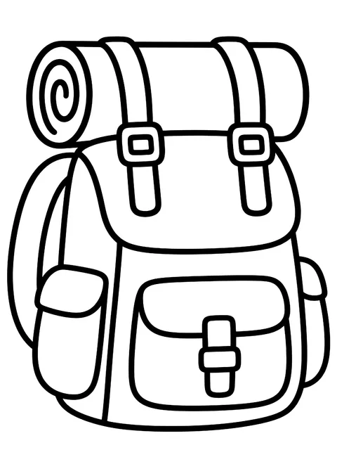 Easy Hiking backpack with a rolled mat coloring page