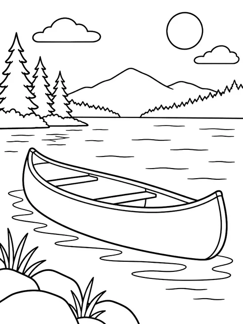 Canoe on a lake coloring page