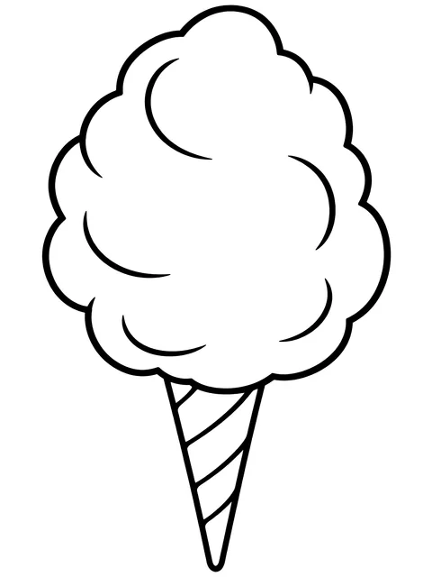 Easy Cotton candy on a paper cone coloring page