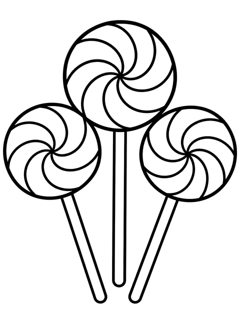 Easy Three round lollipops coloring page
