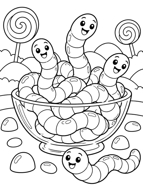 Gummy worms coloring page