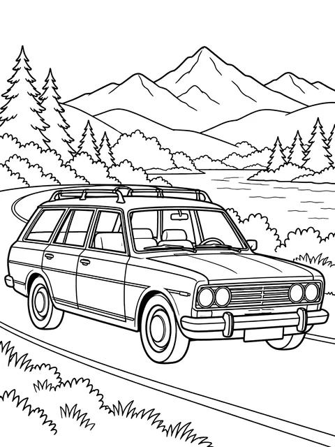 Station wagon with a roof rack coloring page