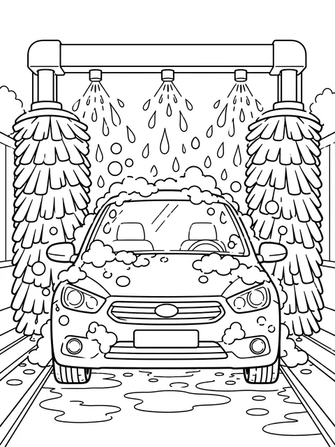 Car going through a car wash coloring page
