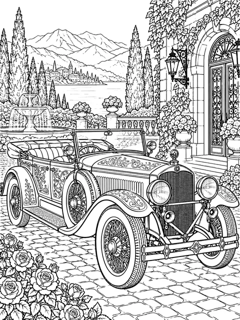 Detailed Vintage open-top car from the 1920s coloring page