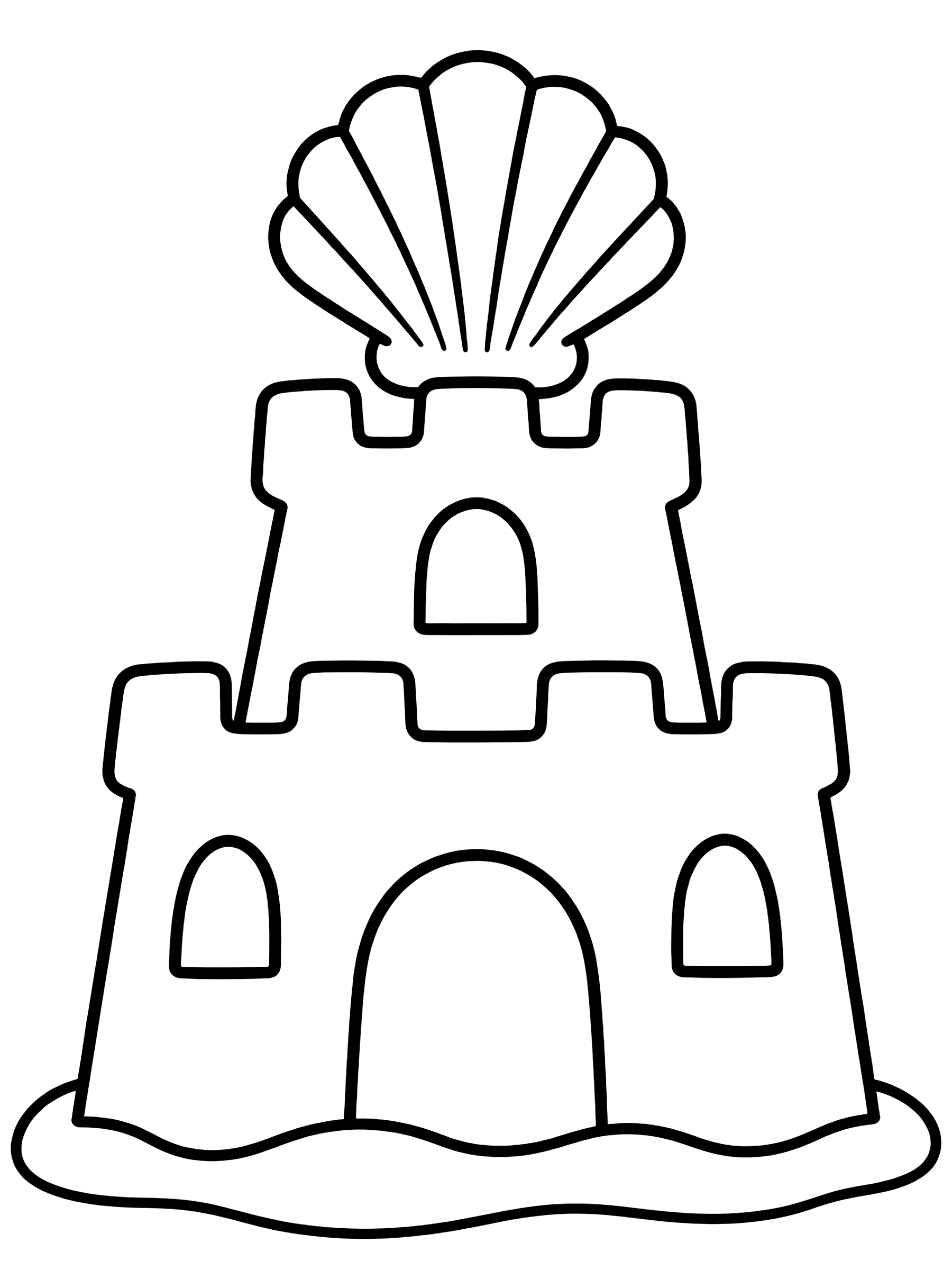 Easy Sandcastle with a shell on top coloring page