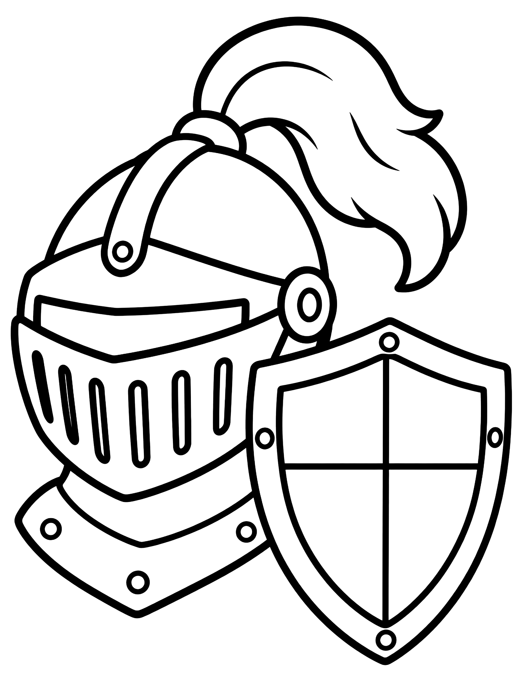 Easy Knight's helmet and shield coloring page