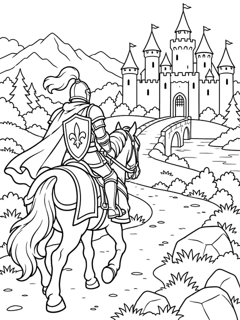 Knight riding toward the castle coloring page