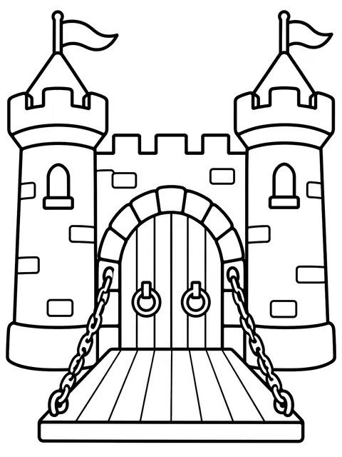 Easy Castle gate with a drawbridge coloring page