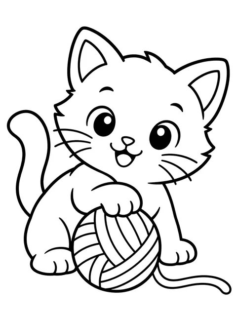 Easy Kitten with a ball of yarn coloring page