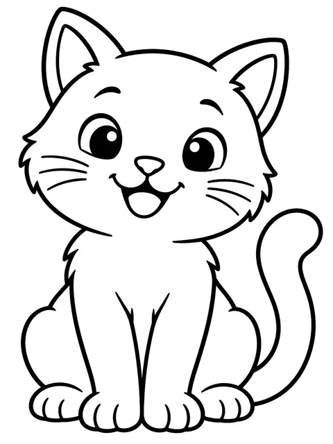 Easy Smiling cat sitting coloring page