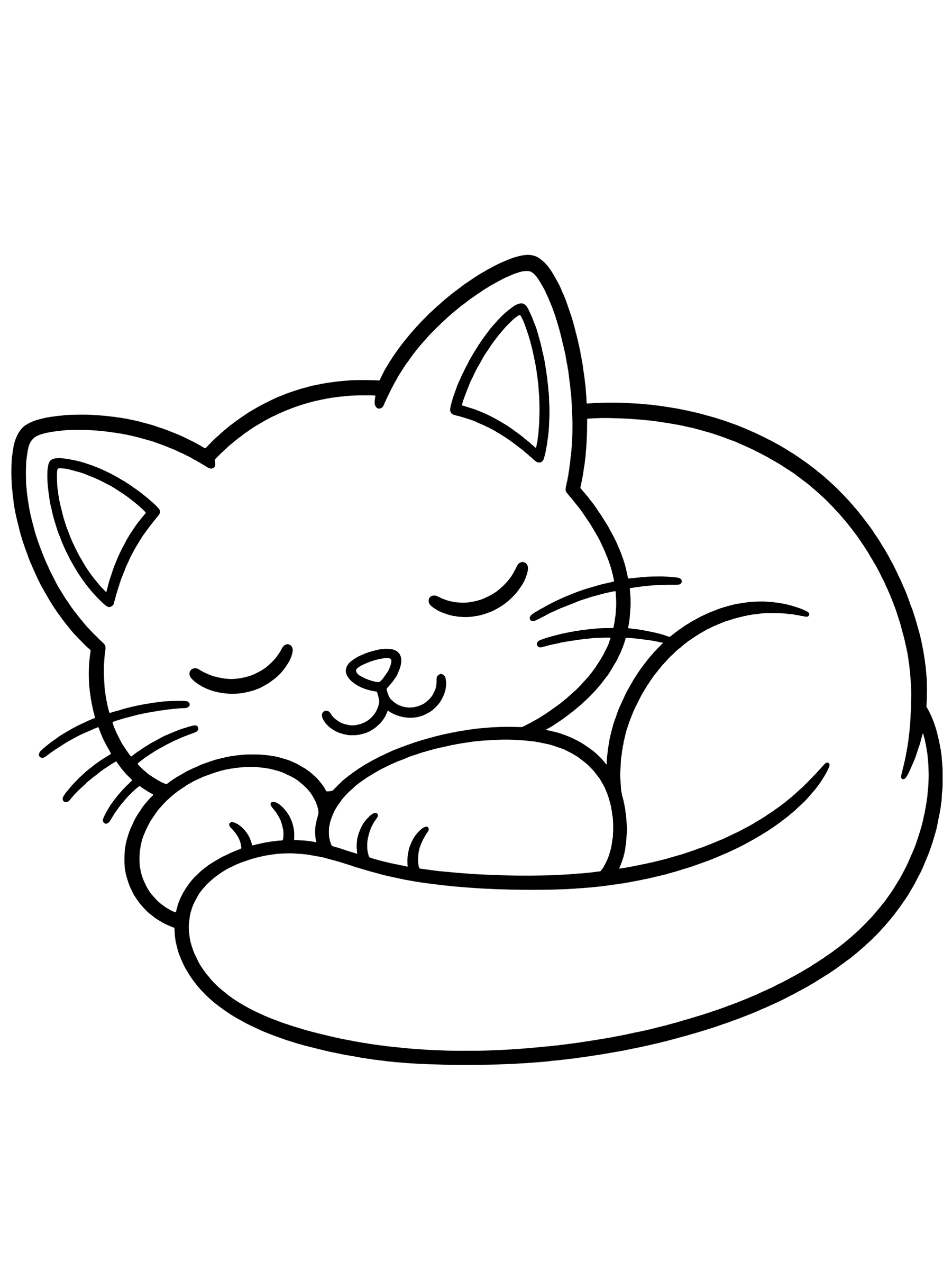 Easy Cat curled up asleep coloring page