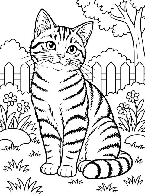 Tabby cat with stripes coloring page