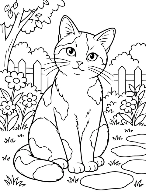 Calico cat with patches coloring page