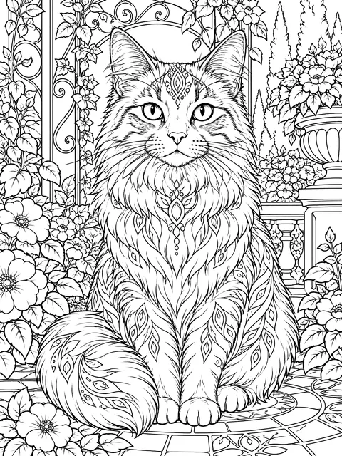 Detailed Realistic cat portrait coloring page