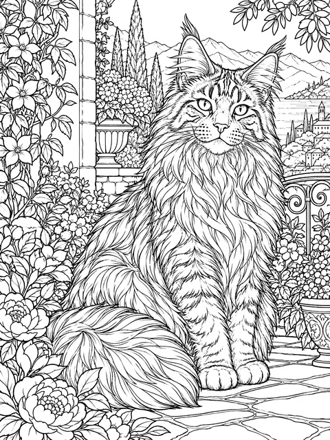 Detailed Realistic Maine coon coloring page