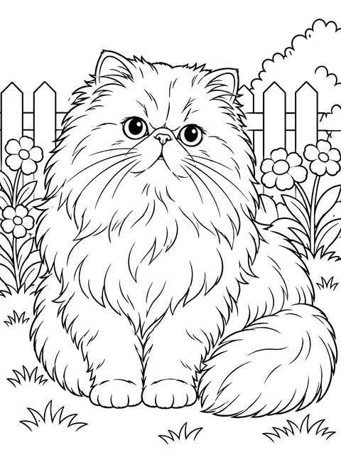 Fluffy Persian cat coloring page