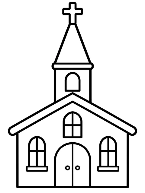 Easy White chapel with a steeple coloring page