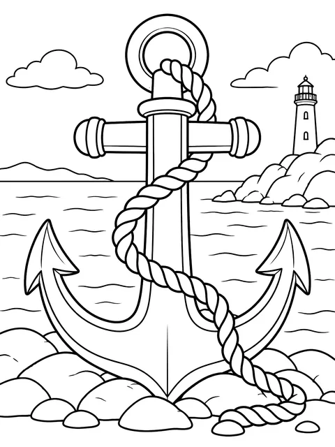 Anchor with rope coloring page