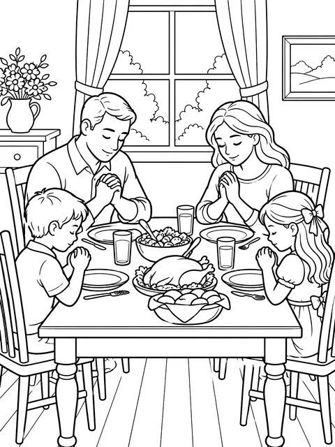 Family saying grace coloring page