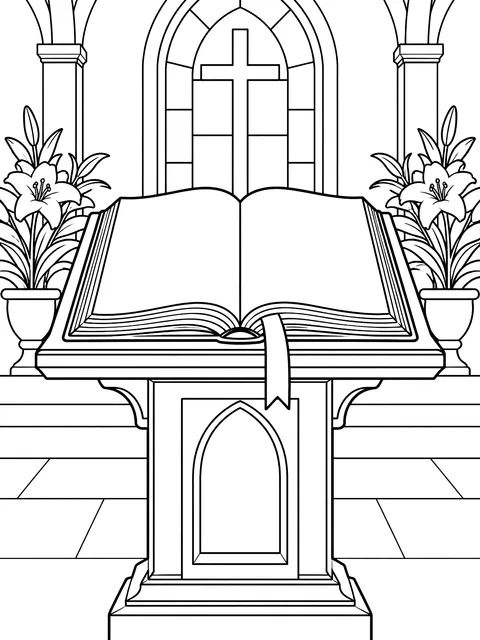 Open Bible on a lectern coloring page