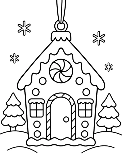 Gingerbread house ornament coloring page