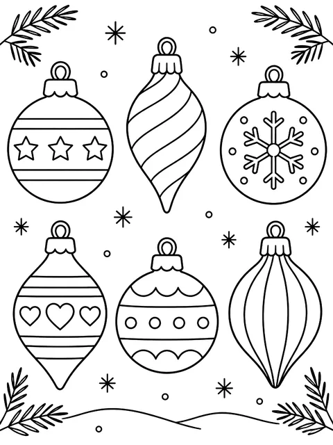 Six small blank ornaments on one sheet coloring page