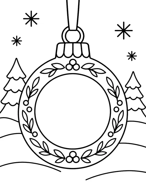 Round photo-frame ornament coloring page