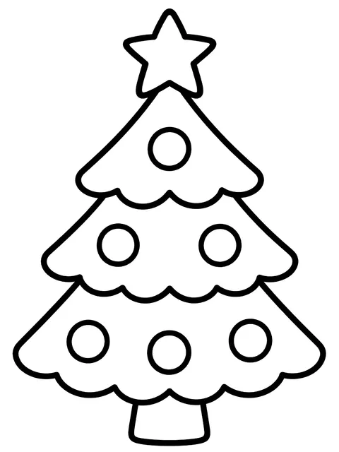 Easy Christmas tree with a star on top coloring page