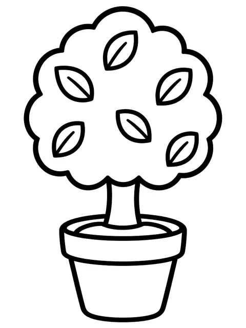 Easy Small tabletop tree in a pot coloring page