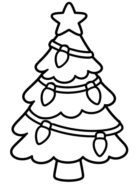 Easy Tree wrapped in a strand of big lights coloring page