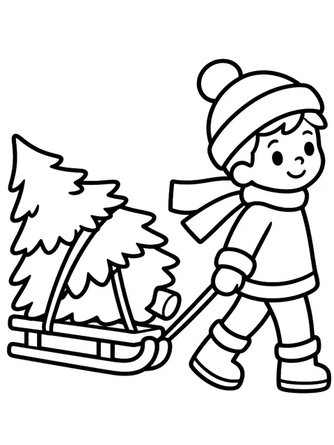 Easy Pulling a tree home on a sled coloring page