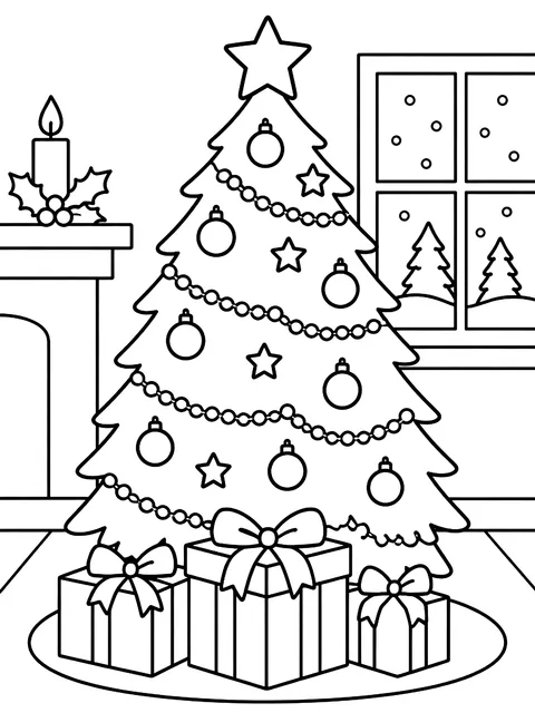 Christmas tree with presents coloring page