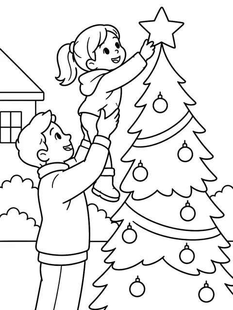 Child being lifted to place the star coloring page