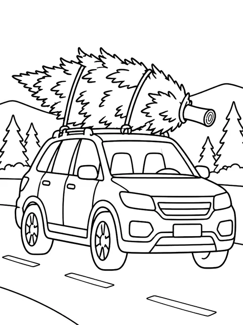 Tree tied to a car roof coloring page